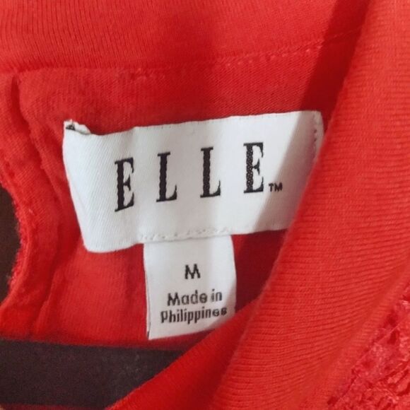 4/$20 Elle  Poppy Red Lace Overlay Peter Pan Collar Top - Picture 6 of 7